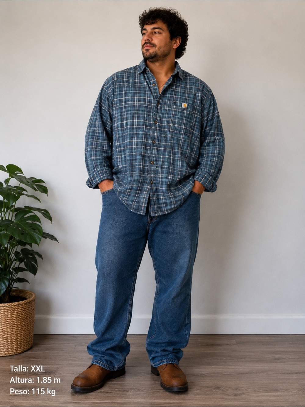 Carhartt Flannel Shirt Mens 2XL Blue Flannel Plaid Relaxed Fit Long Sleeve
